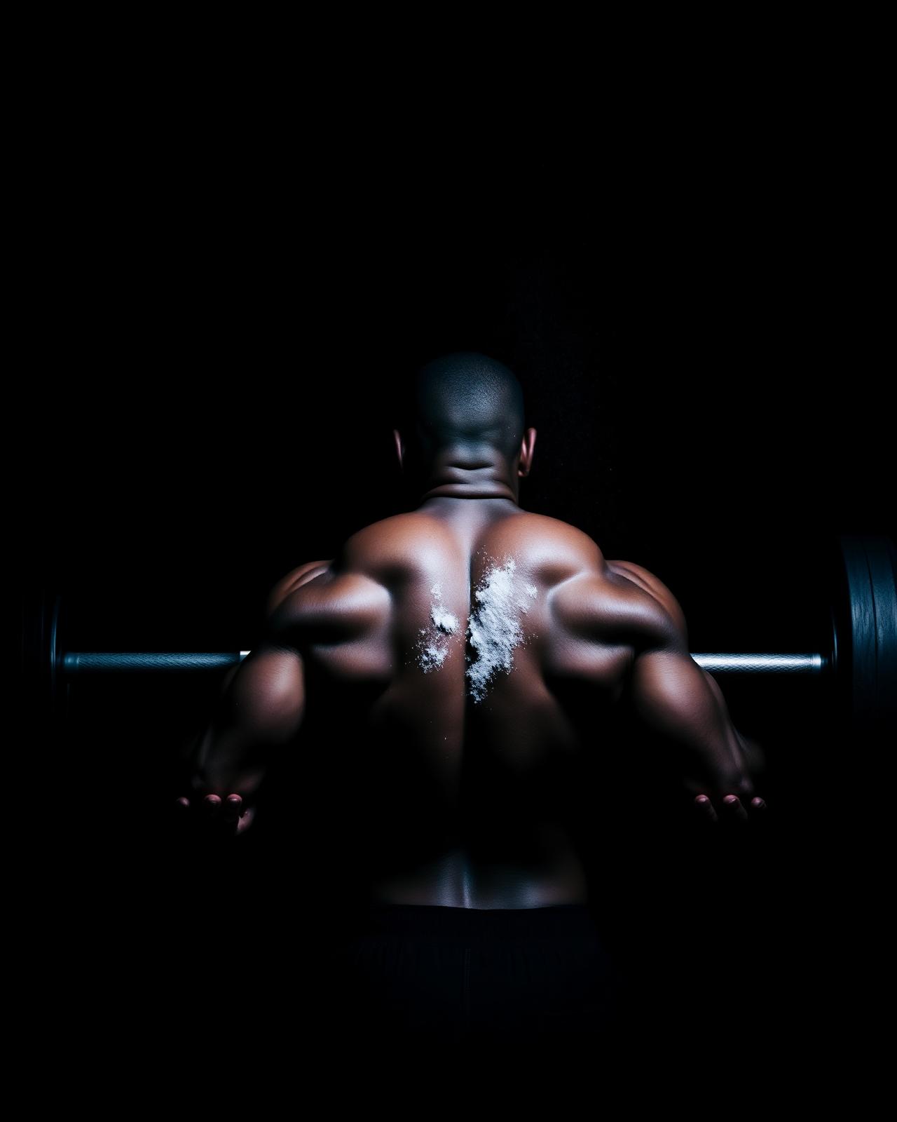 Athlete mid-deadlift with chalk in the air