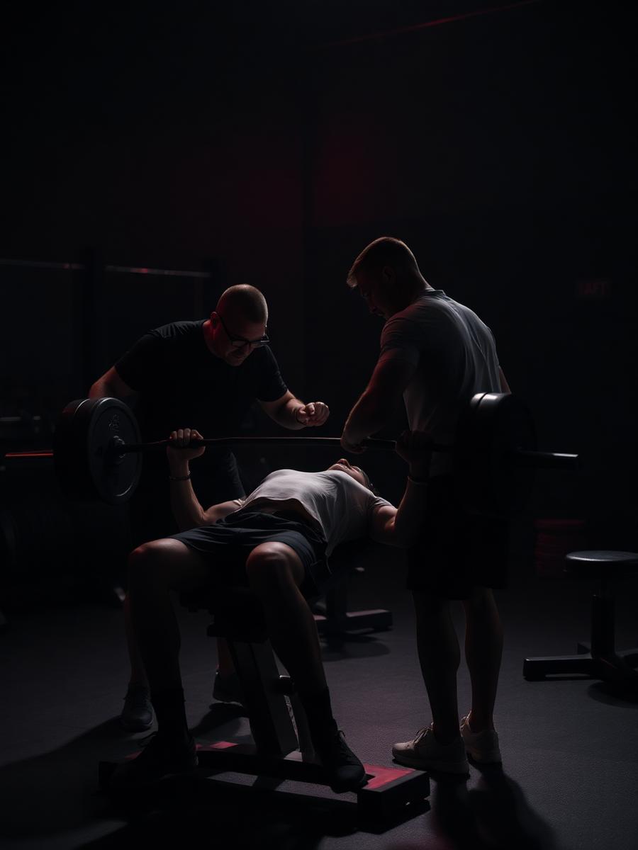 Coach spotting a member on the bench press