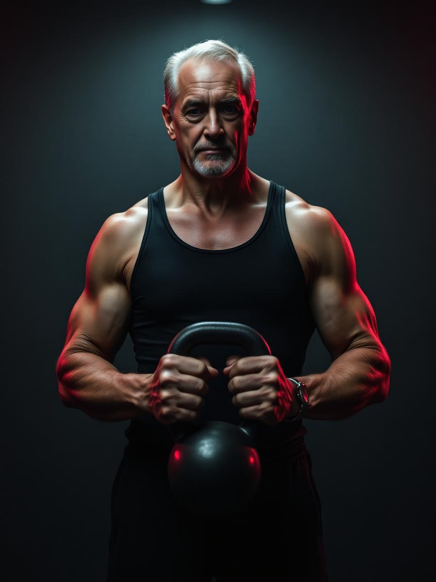 Portrait of member Cabdi holding a kettlebell